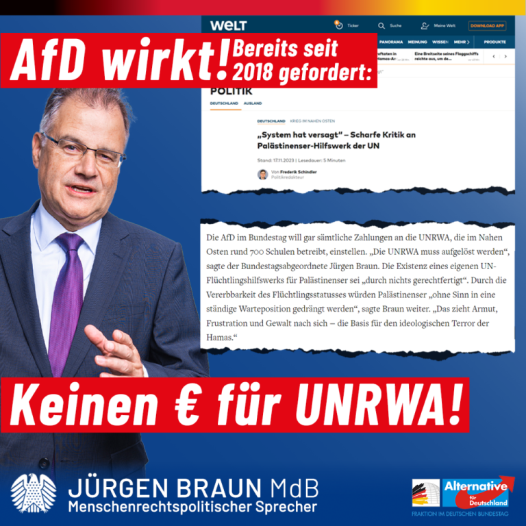 Altparteien übernehmen AfD-Position zum korrupten Palästinenserhilfswerk!